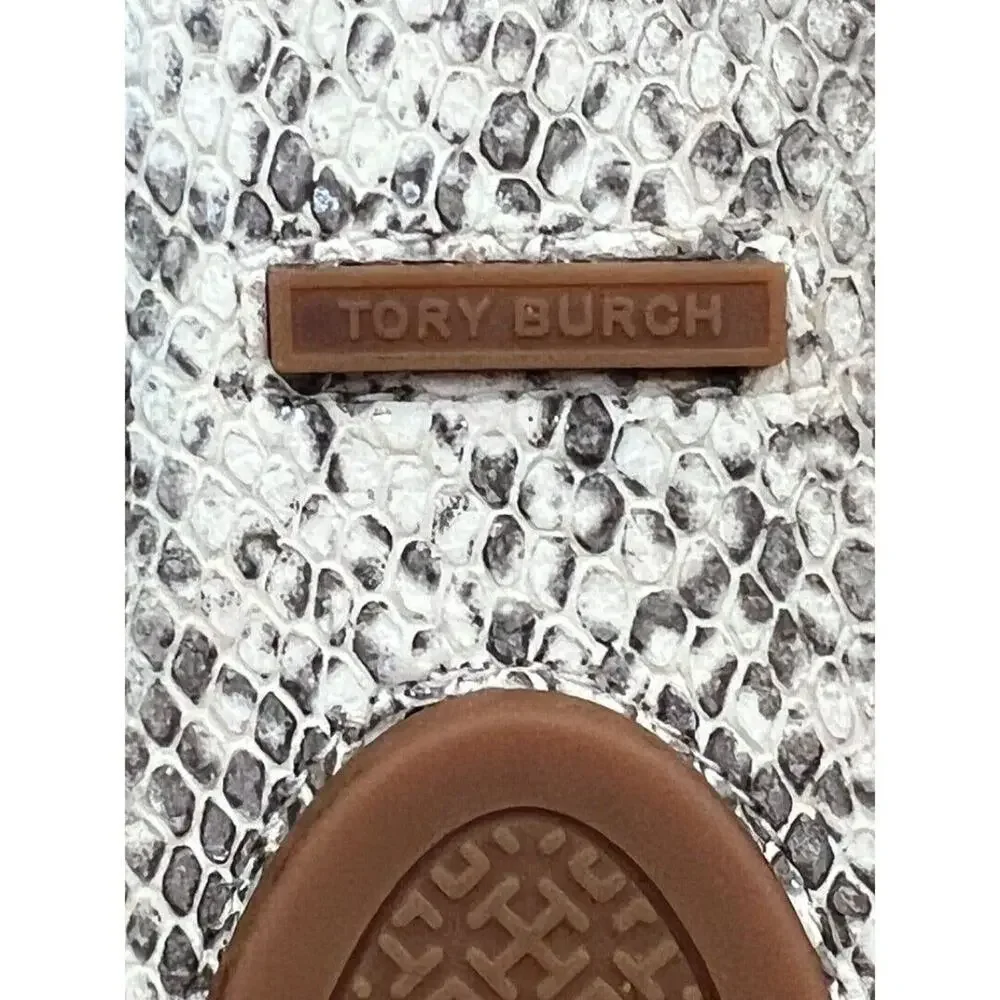 8.5 M Tory Burch Travel T Ballet Flats In Neutral Snakeskin Leather